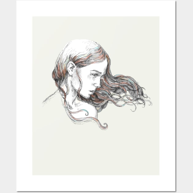 Windblown Hair_Line drawing. Wall Art by FanitsaArt